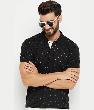 XFOX Pack of 1 Cotton Blend Regular Fit Printed Half Sleeves Men's Polo T Shirt ( Black )