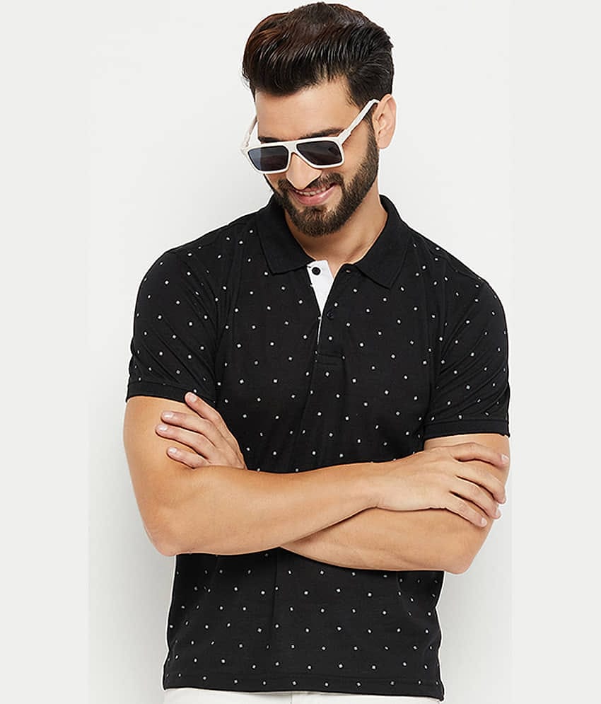 XFOX Pack of 1 Cotton Blend Regular Fit Printed Half Sleeves Men's Polo T Shirt ( Black )