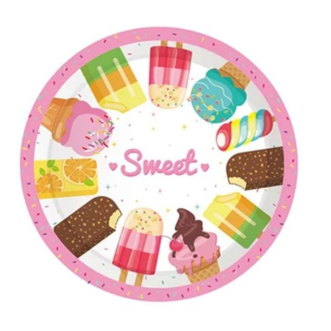 Wanna Party Candyland Party Tableware-Ice Cream Birthday Paper Plates,Candy Party Table Decorations for Girls,Pack of 8