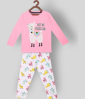 Lazy Shark Pack of 1 Girls Cotton Blend Nightsuit Set ( Pink )