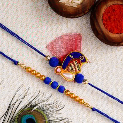 Pack of 2 Peacock Theme Rakhi and Roli Chawal Pack