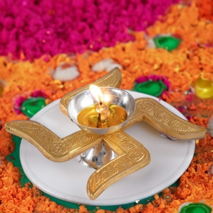 Brass Table Decor Swastic Deepak (BMAS299 E)