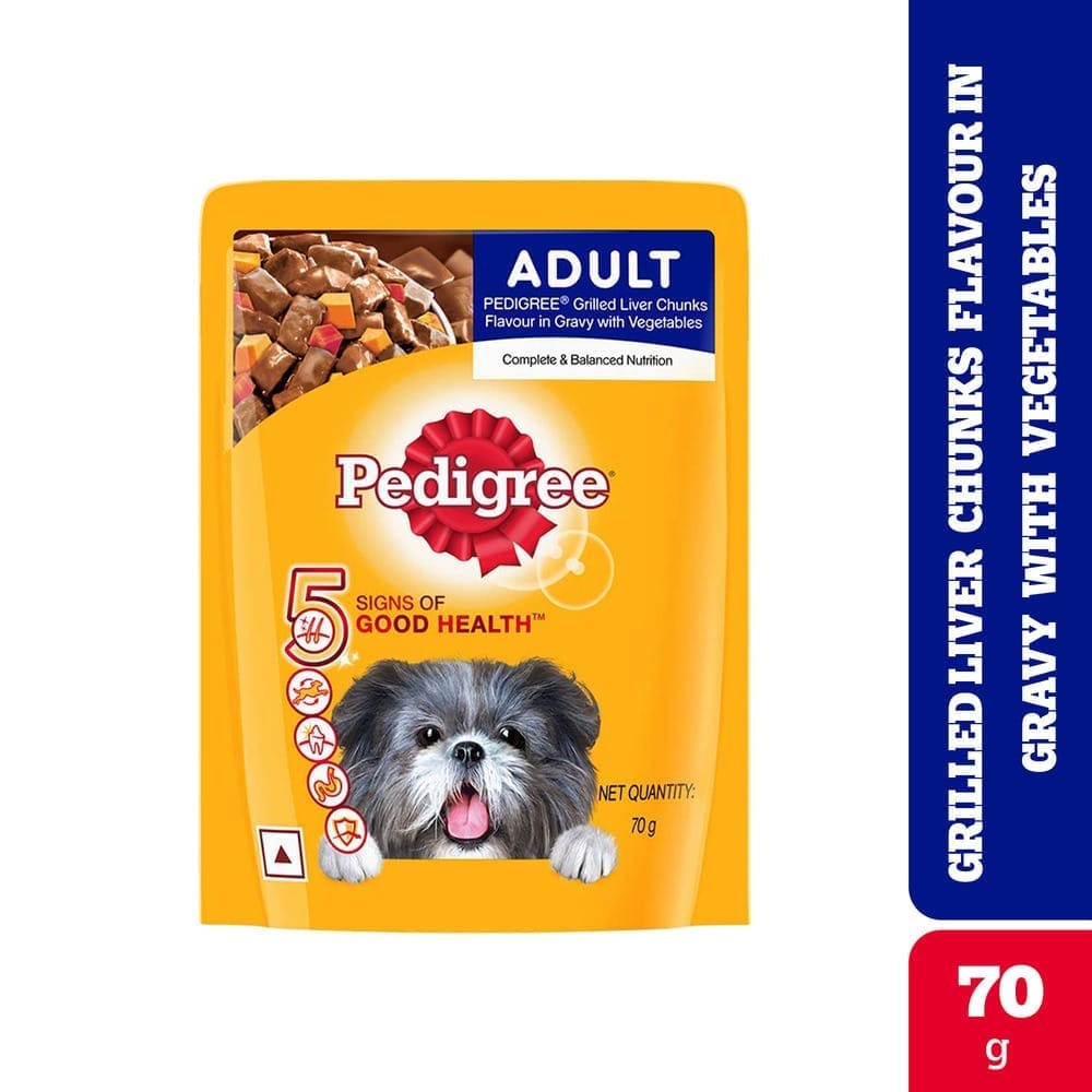 Pedigree Grilled Liver Chunks Flavour in Gravy with Vegetables Adult Wet Dog Food 70g