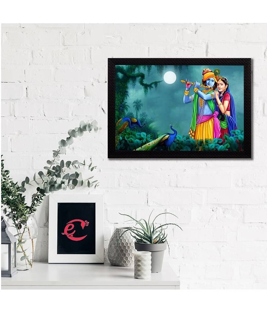 eCraftIndia Blue & Green Radha Krishna Playing Flute Satin Matt Texture UV Art Wall Painting
