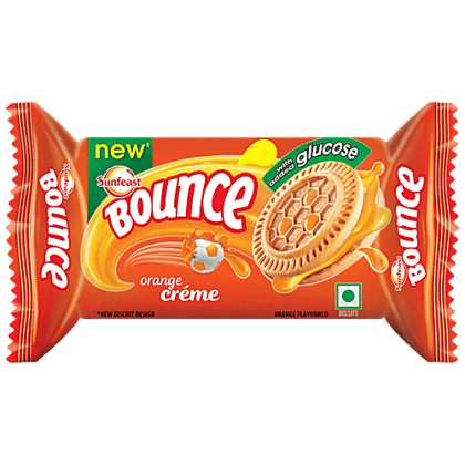 Sunfeast Bounce Biscuits - Orange Creme Cookies, 6x30 g Multipack