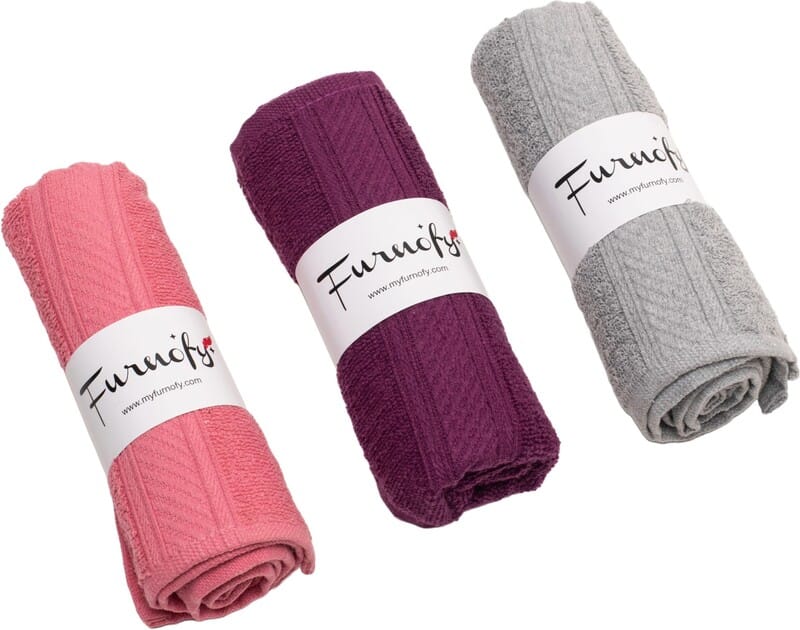 Furnofy Cotton 450 GSM Hand Towel Set Pink, Magenta, Grey (Pack Of 3)