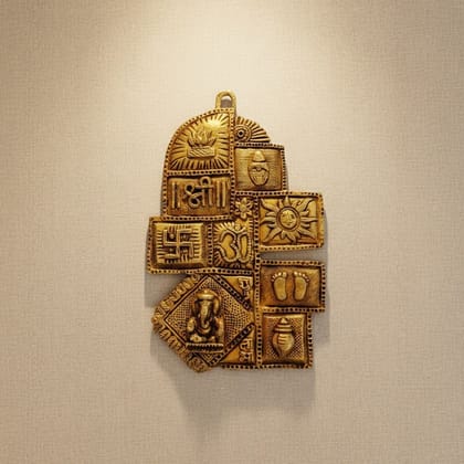 Brass Yantra Plate Wall Hanging | Spiritual Energy Decor, Height : 9.5 Inch (BSMAS1888 D)