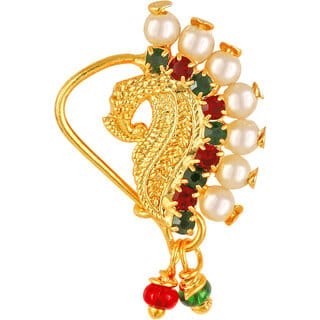 Vighnaharta Gold Plated with Peals Alloy Maharashtrian banu Nath Nathiya./ Nose Pin for women VFJ1005NTH-TAR