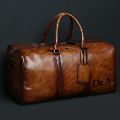 Customized Tan Leather Duffle Bag with Hand painted Your Name Initials by Brune & Bareskin-FS