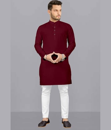 Fashionfricks Maroon Cotton Blend Regular Fit Men's Kurta Pyjama Set ( Pack of 1 )