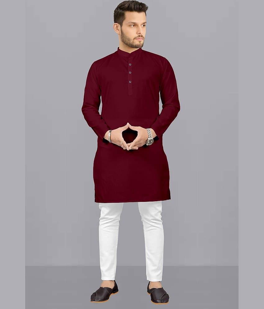 Fashionfricks Maroon Cotton Blend Regular Fit Men's Kurta Pyjama Set ( Pack of 1 )
