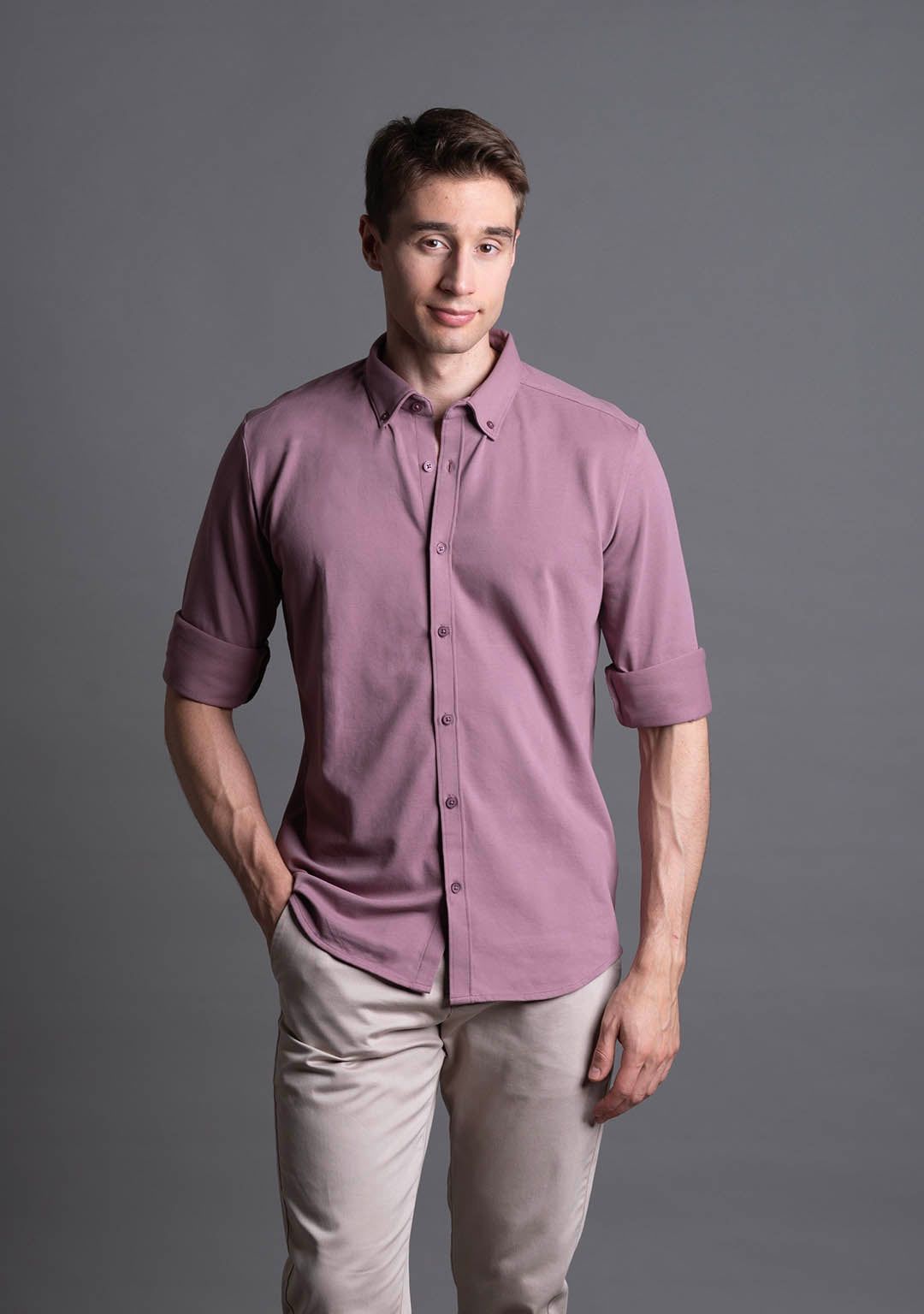 Piqué Shirt in Light Grape-XL · 44 - 45''