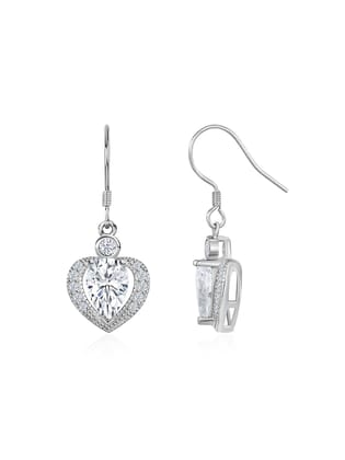 Heart Shaped American Diamond 925 Silver Dangle Earrings For Women