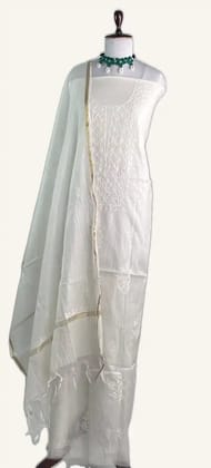Chikankari Mul Chanderi Dress Material Zari Border Dupatta