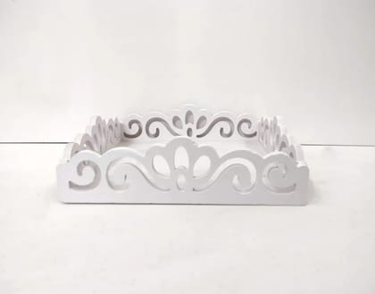 Rave Creations PVC Elegant Decorative White Square Tray for Home Decor and Gifting