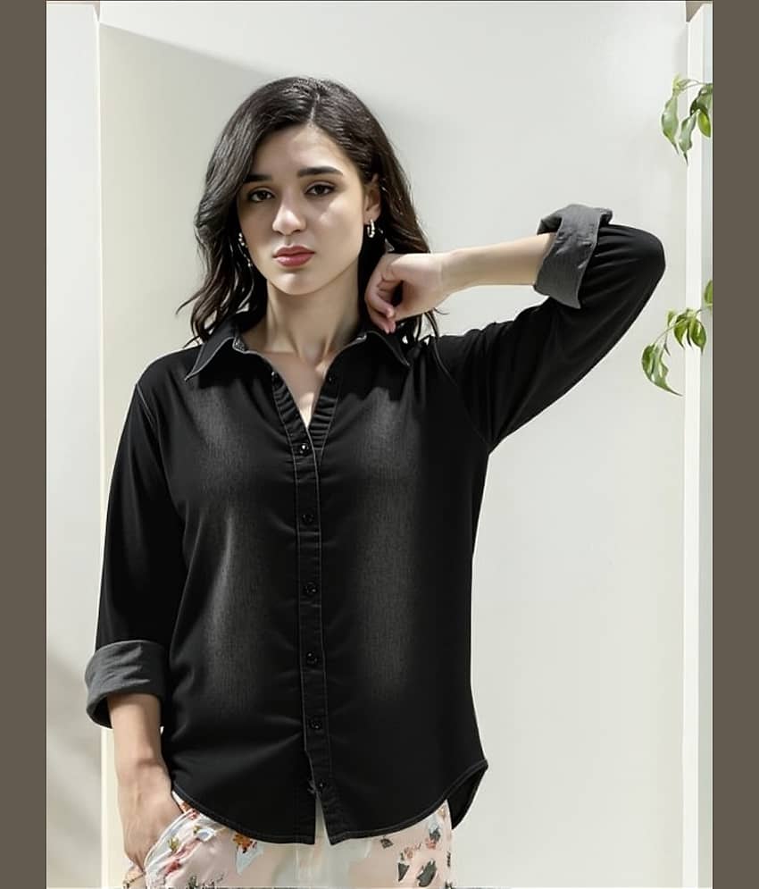 PLUS PARADISE Women Solid Denim Shirt ( Black )