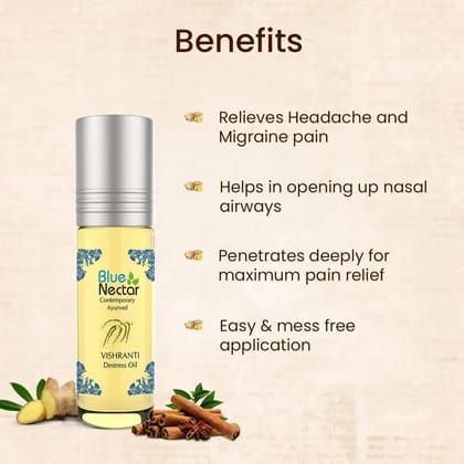 Vishranti Destress Oil & Roll On Migraine Relief (9 herbs, 9ml)