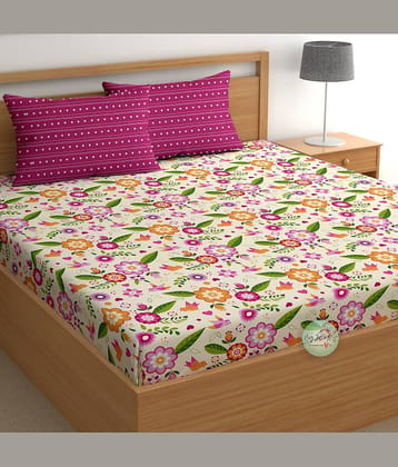 CG HOMES Cotton 1 Double Bedsheet with 2 Pillow Covers ( Multicolor )