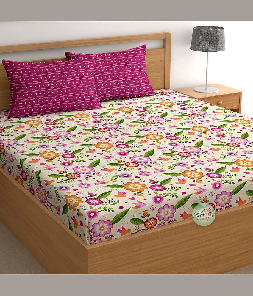 CG HOMES Cotton 1 Double Bedsheet with 2 Pillow Covers ( Multicolor )