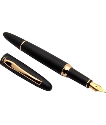 Srpc Evara Matte Black Metal Body Fountain Pen Golden Trims