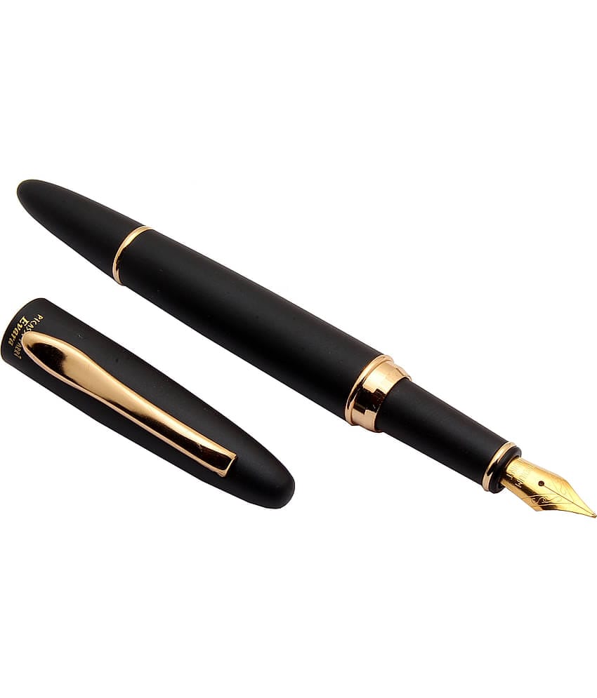 Srpc Evara Matte Black Metal Body Fountain Pen Golden Trims