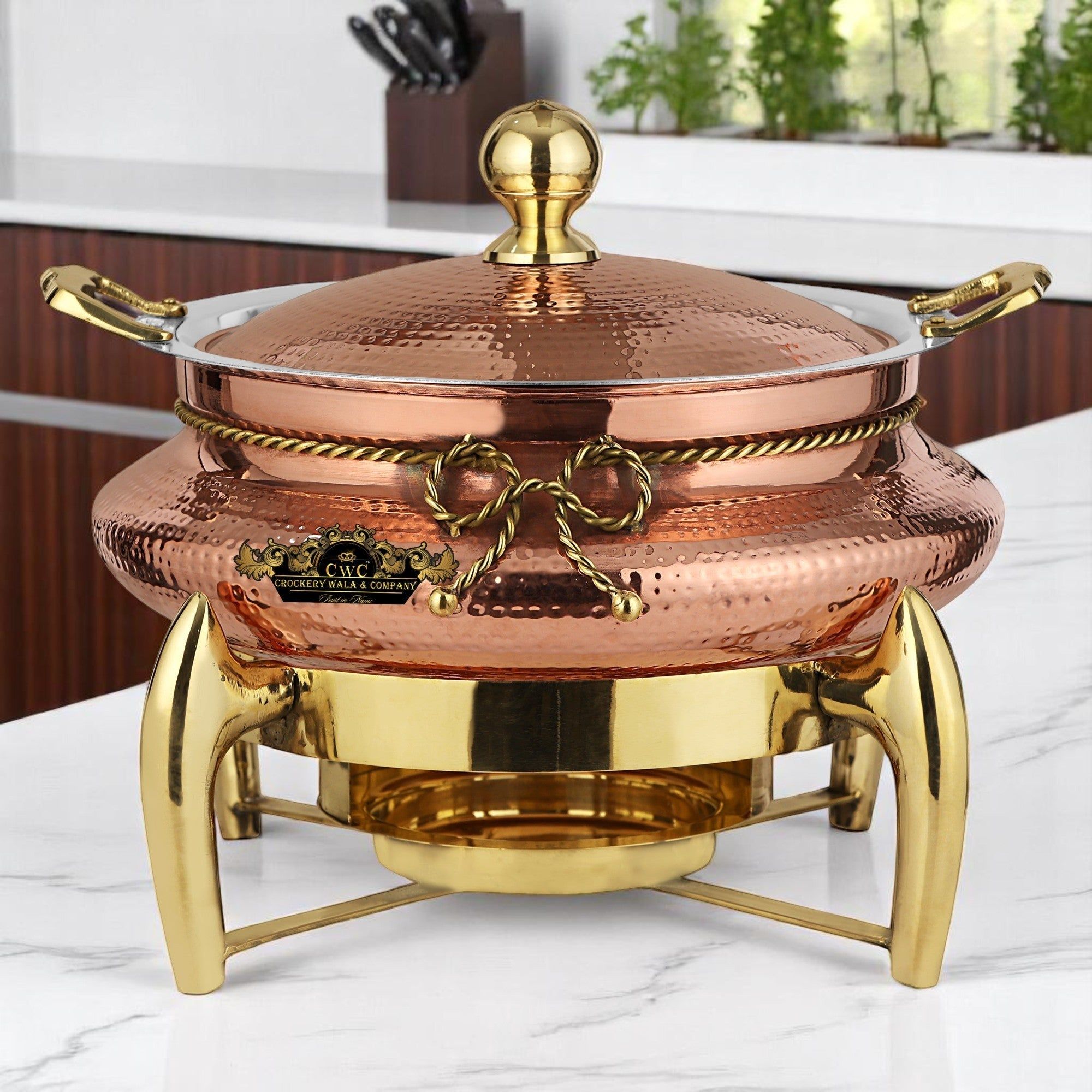 Crockery Wala And Company Pure Copper Chafing Dish New Jersey Style 6 litres-6 litres
