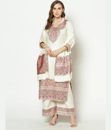 SAFAA Unstitched Woollen Printed Dress Material - White ( Pack of 1 )