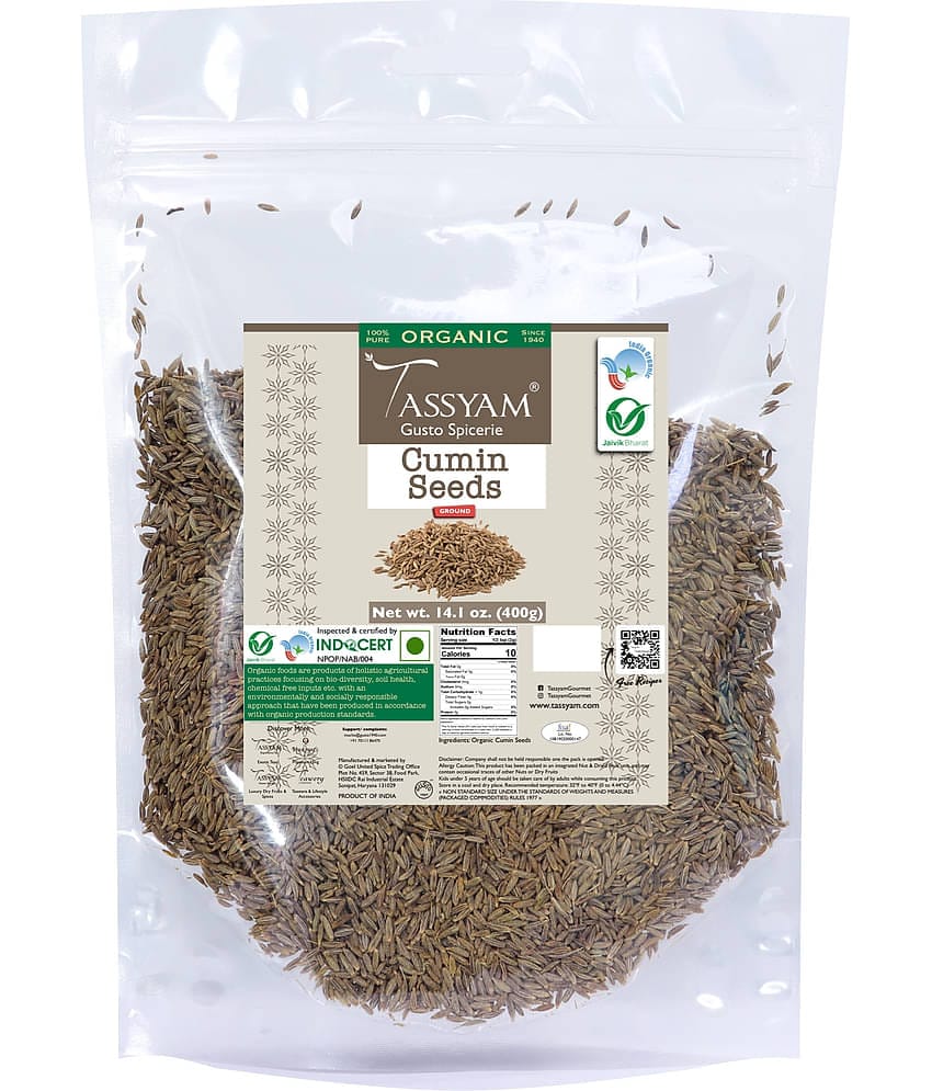 Tassyam Certifed 100% Organic  Cumin Seeds 400 gm