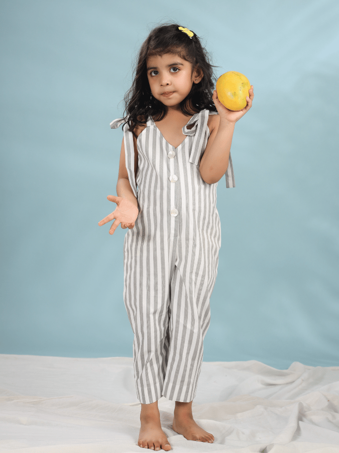 Shoulder Ties Stripes Jumpsuit-0-6 months