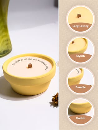 Pale Yellow Ceramic Pot Candle with Wooden Wick