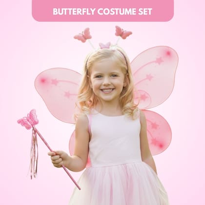 Butterfly Wings, Wand w/ Headband Set For Girls - 3PC