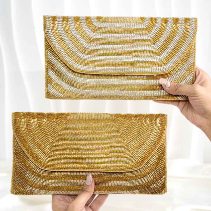 Luminous Ethnic Clutch Bag-Gold & Silver