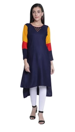 Heavy Reyon Coloured Sleeves Straight Kurti Heavy Reyon Coloured Sleeves Straight Kurti