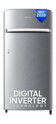 Samsung 189 L, 4 Star, Digital Inverter, Direct-Cool Single Door Refrigerator (RR21H2G24S8/HL, Silver, Elegant Inox, Single Touch Defrost, 2026 Model) Samsung 189 L, 4 Star, Digital Inverter, Direct-Cool Single Door Refrigerator (RR21H2G24S8/HL, Silver, 