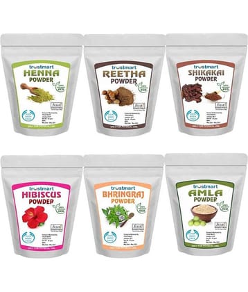 TRUSTMART Amla Reetha Shikakai, Bhringraj,Henna and Hibiscus Powder for Hair |Aritha|Ritha|Soapnuts|Indian Gooseberry powder |organic Bhringraj Powder |Hibiscus Powder/gudhal powder/gudhal fool powder|Henaa/Menhdi(Pack of 6 ,50g each ,Total 300g Pack)