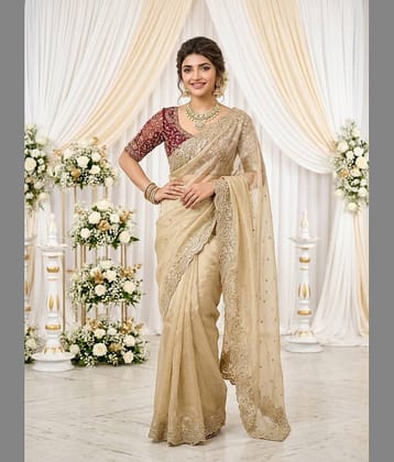 Rangtulika Ethnics Georgette Embroidered Regular Saree With Unstitched Blouse Piece ( Off White )
