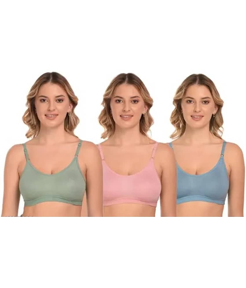 Kiran Enterprises Blue,Pink,Green Cotton Non Padded Women's Sports Bra ( Pack of 3 )