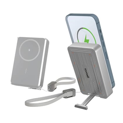 Geonix Helio MS100 Mini Magnetic Wireless Power Bank 10000mAh, 22.5W Fast Charging, USB Type-C PD Output, Compatible with iPhone & Type-C Devices, Portable Power Bank with 1 Year Warranty (Silver)