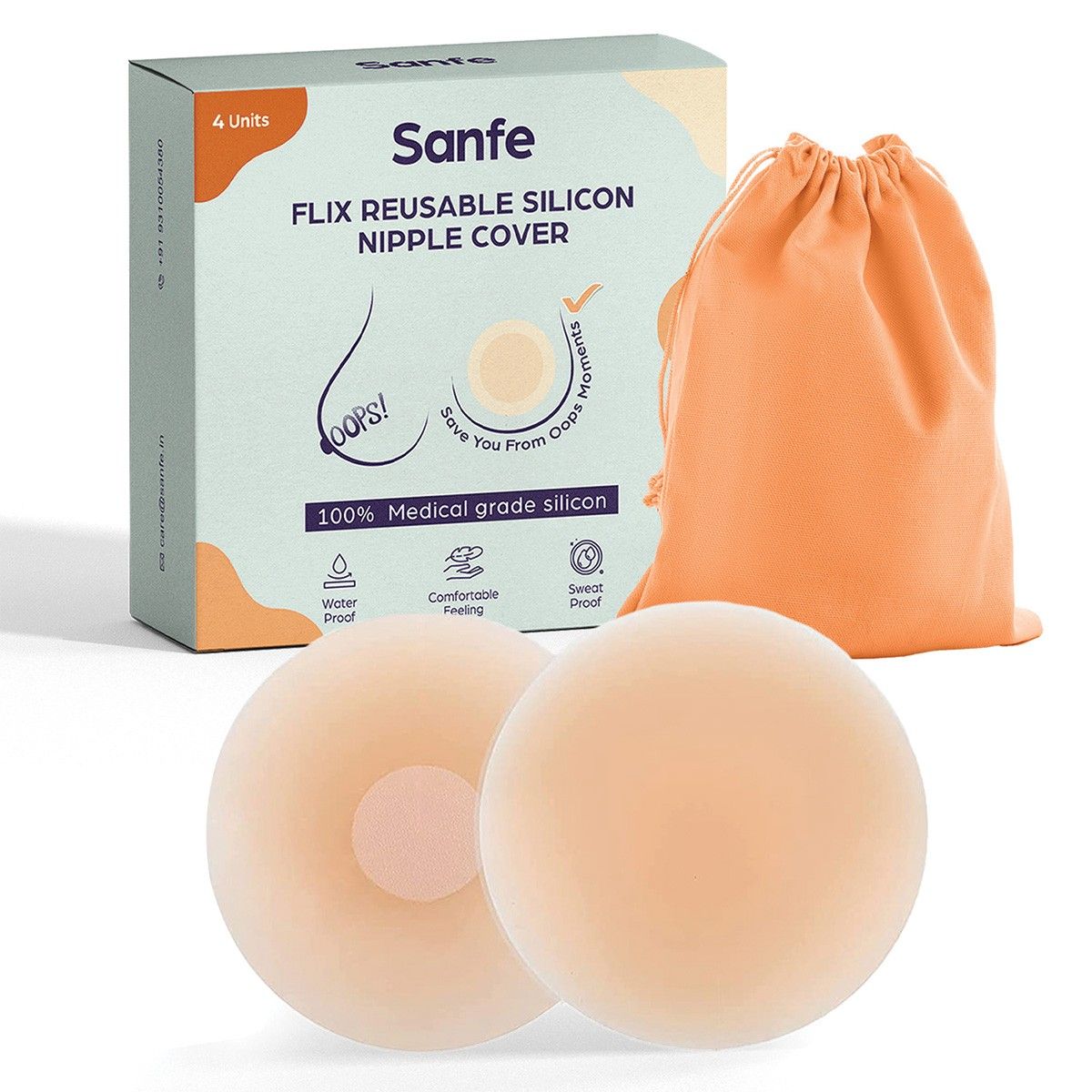 Sanfe Flix Reusable Silicone Nipple Cover - Pack of 1, Invisible Seamless Look