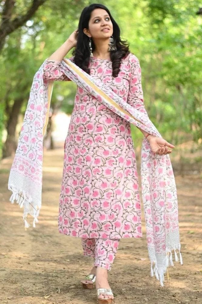 Pink Multi Floral Digital Printed Straight Kurta set-S-36