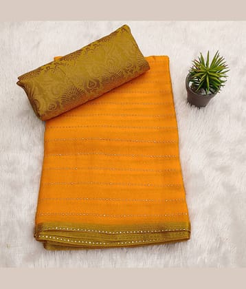 Parmila Fashion Chiffon Embellished Saree With Unstitched Blouse Piece ( Gold )