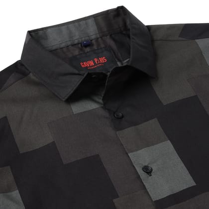 Black and Grey Block Pattern Slim Fit Full Sleeve Shirt (GP048)-S-36 / Full Sleeve