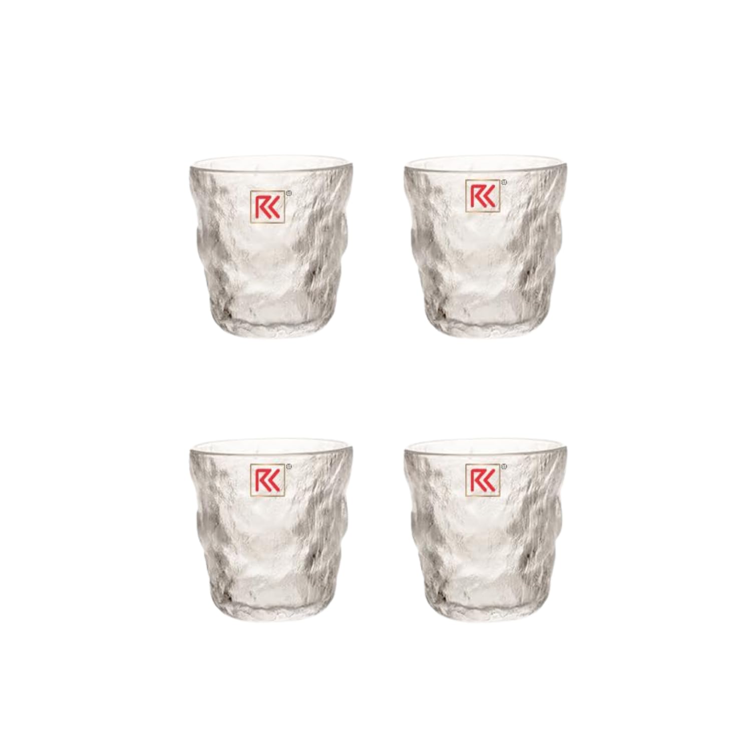 RK ICE Frost Diamond Crystal Clear Design All Purpose Glass Set Bar Glass for Drinking Bourbon, Whisky, Juice Scotch, Cocktails, Cold Drinks (Pack of 4,300Ml)