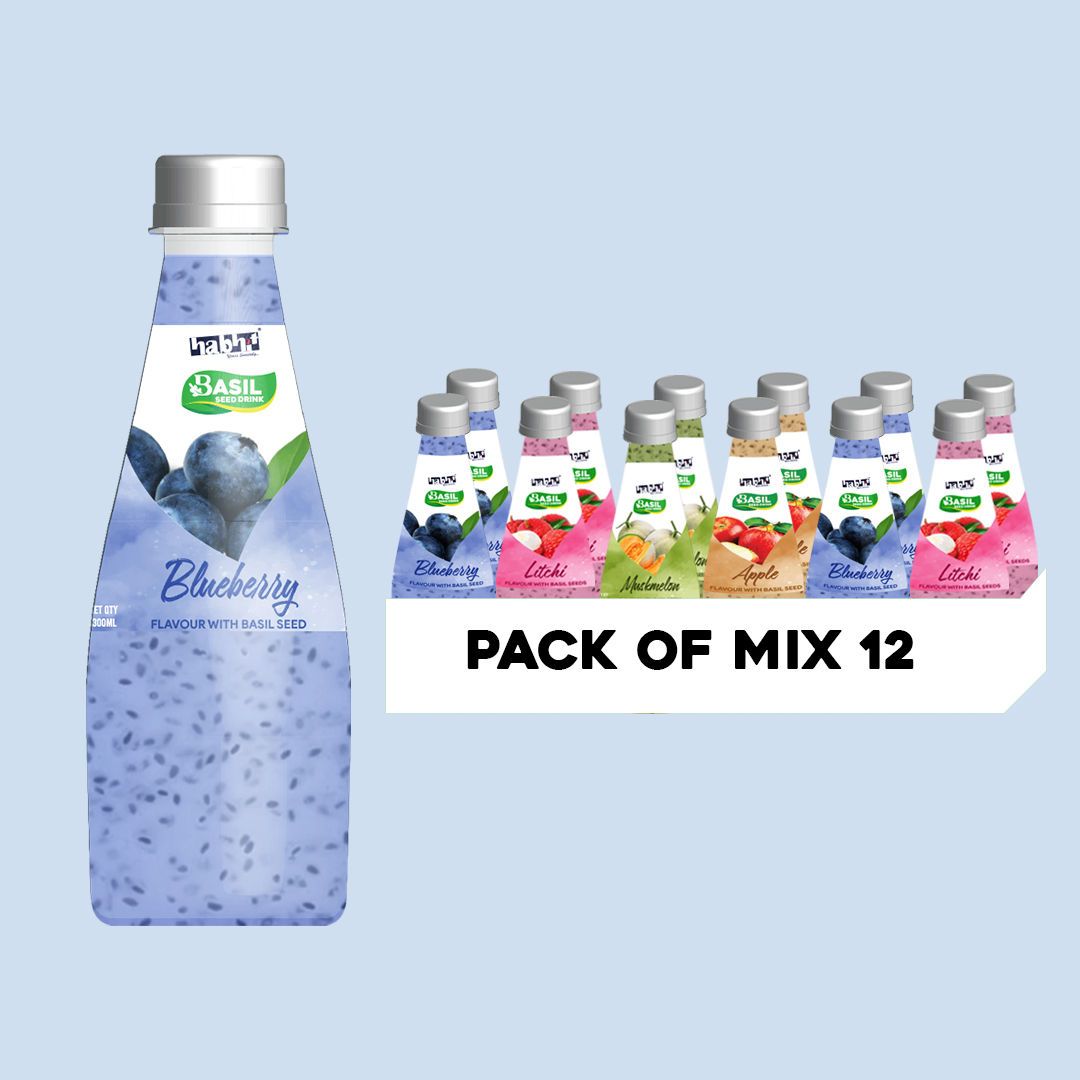 Habhit Basil Seeds Mix Assorted Flavors Juices, 300 ml - Pack of 12