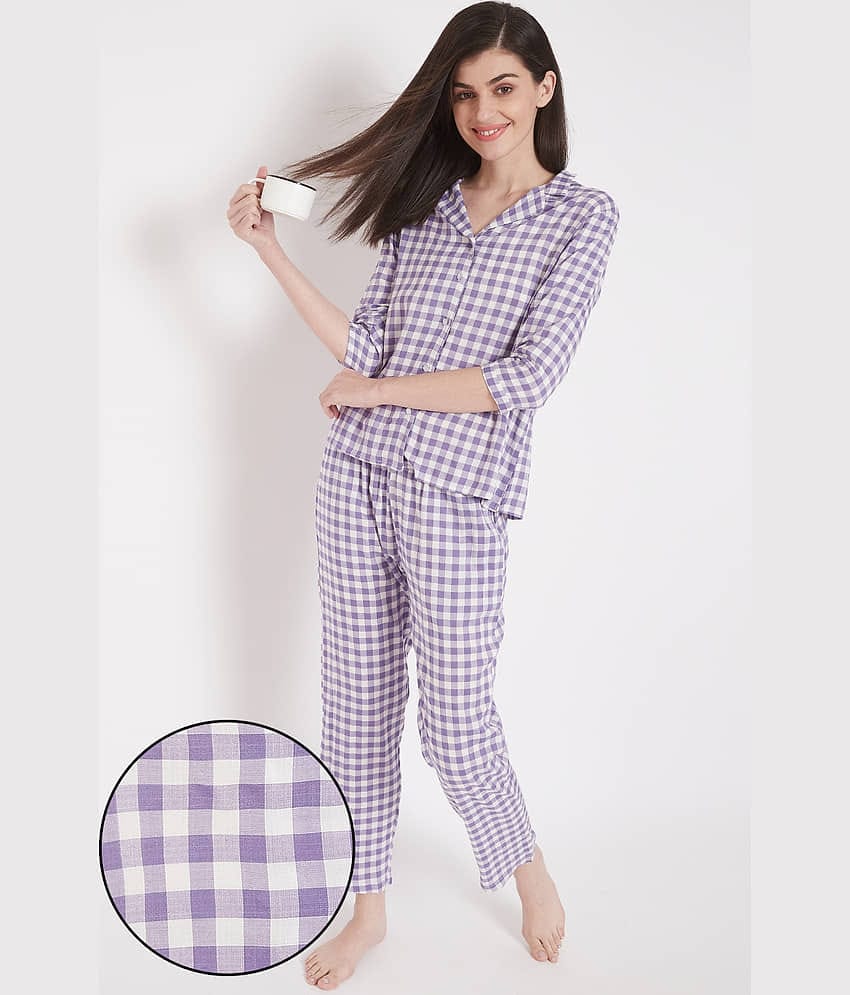 Clovia 100% Cotton Nightsuit Sets - Purple