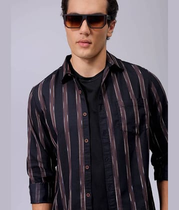 The Indian Garage Co. Poly Cotton Slim Fit Striped Full Sleeves Men's Casual Shirt - Brown ( Pack of 1 )