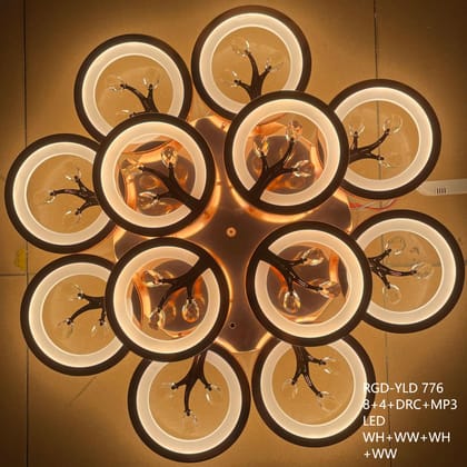 Rose Gold Body color Ceiling Chandelier with Multi Color Options (White, Warm white, Natural white) and Integrated Bluetooth - 24 Inch