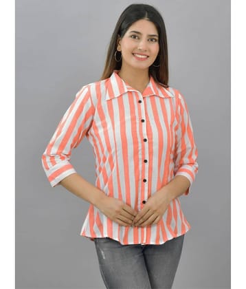 QuaClo Women Striped Cotton Shirt ( Orange )