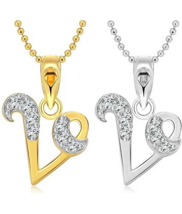 Vighnaharta "V" Letter Selfie CZ Gold and Rhodium Plated Alloy Pendant with chain for Girls and Women.