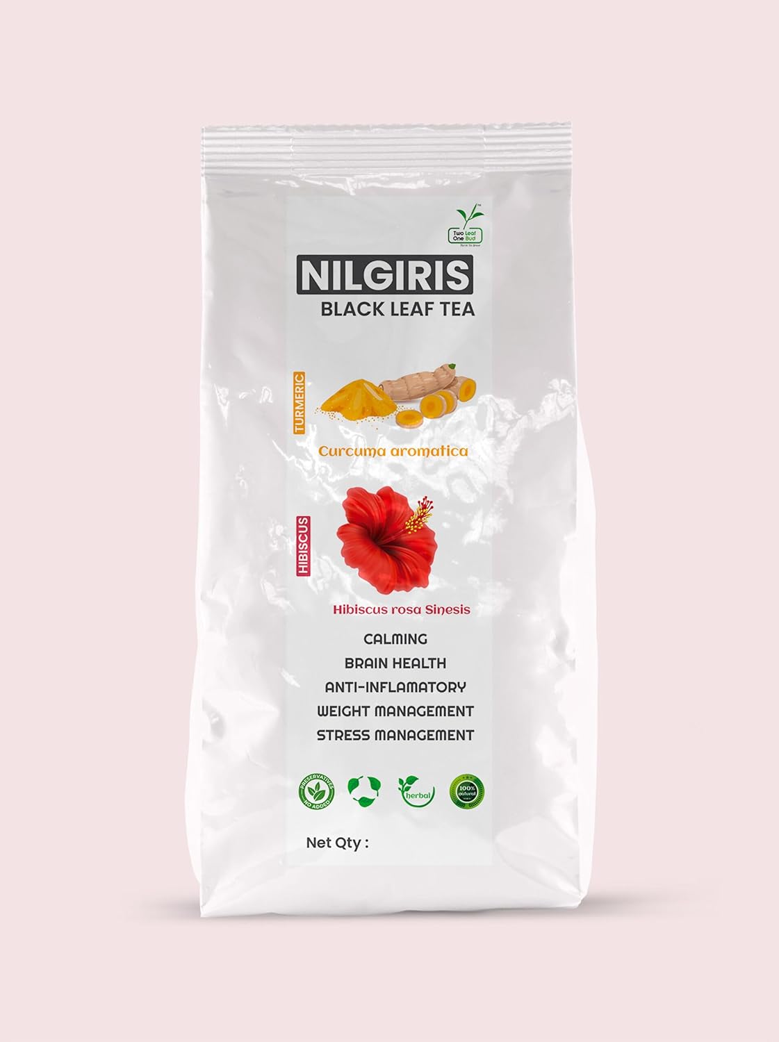 Two Leaf One Bud Nilgris Black Leaf Tea - Turmeric and Hibiscus 100 Gms